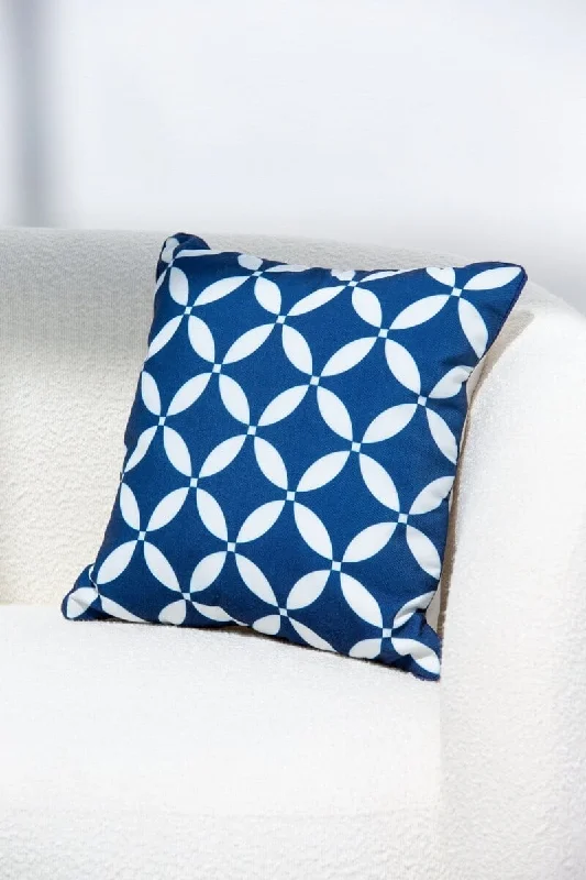 Dark Blue & White Polyester Cushion Cover (45x45 CM)