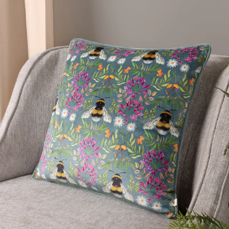 House of Bloom Zinnia Bee Repeat Cushion Steel Blue