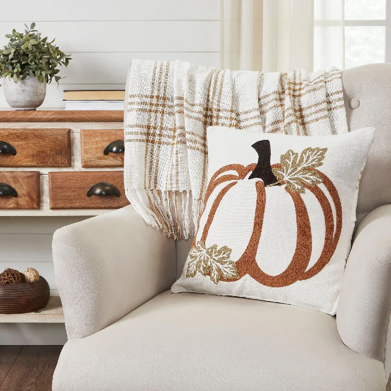 Wheat Plaid Pumpkin Pillow 18x18 VHC Brands