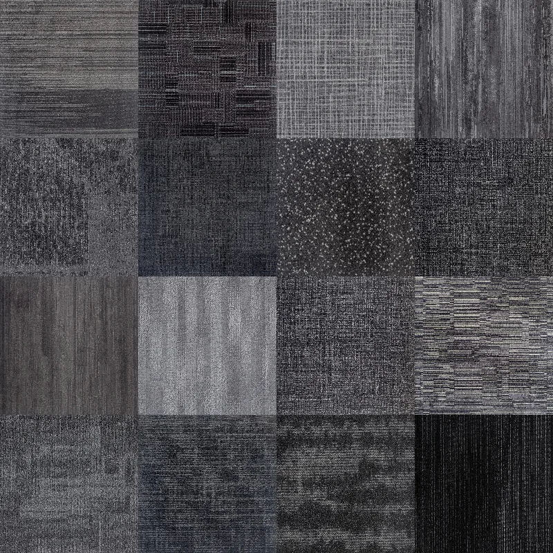 ($1.29 Sq Ft) - Assorted Grey Square Peel & Stick Carpet Tiles