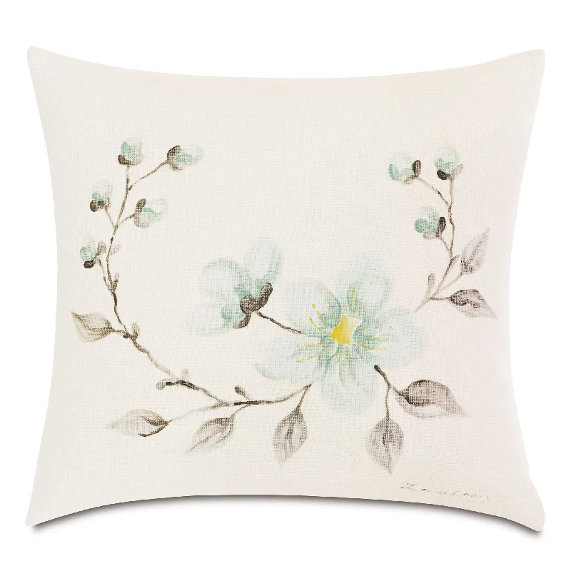 Delicate Hand-Painted Floral Throw Pillow Cover 20x20