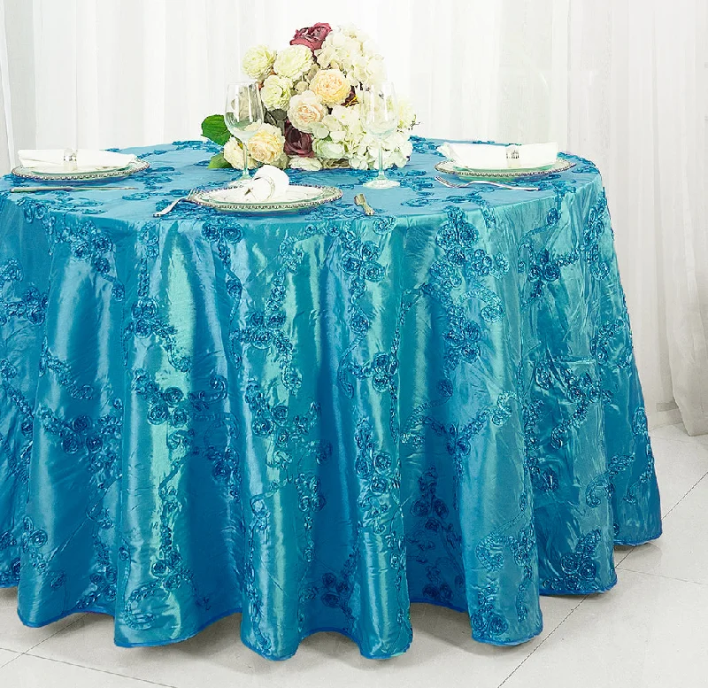 120" Seamless Round Ribbon Taffeta Tablecloth - Turquoise (1pc)