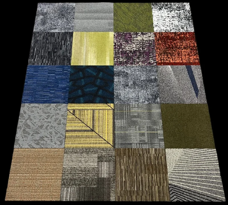 ($0.99 Sq Ft) - Assorted Multi Color Square Mix and Match Carpet Tiles