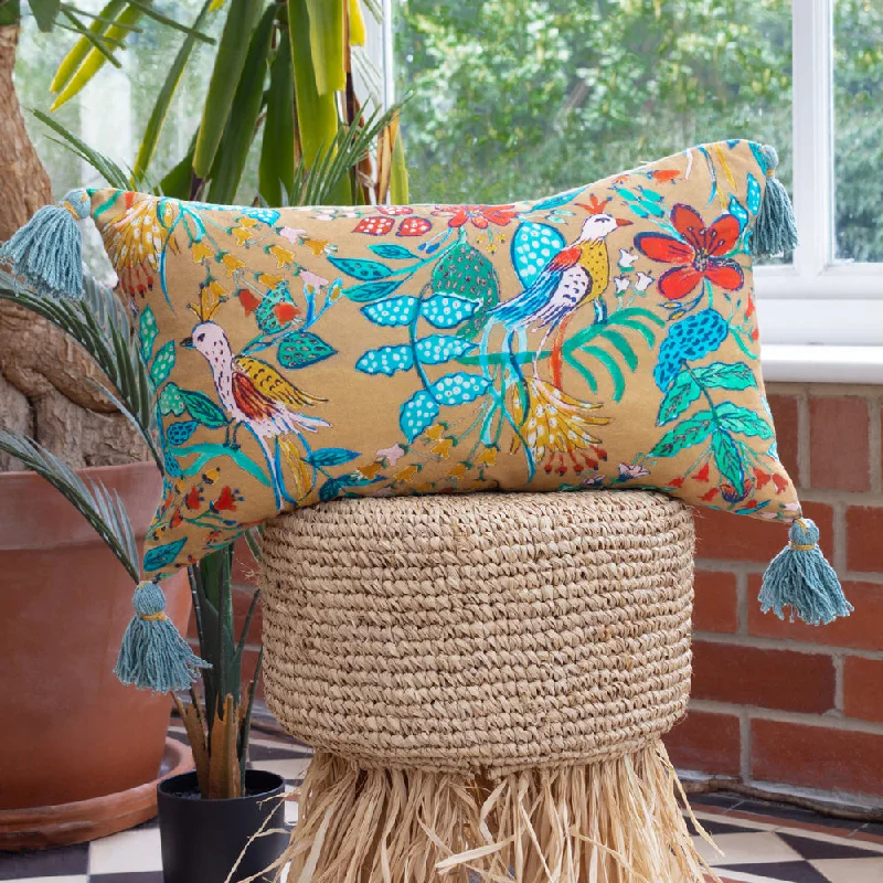 Orilla Floral Tasselled Cushion Camel/Duck Egg