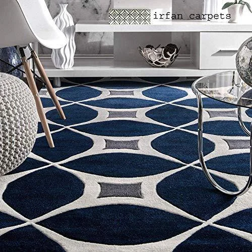 Irfan Carpets Modern Handmade Export Quality Tuffted Pure Woollen Latest Geometrical Carpet for Living Room Size 5 x 8 feet (150X240 cm) Multi