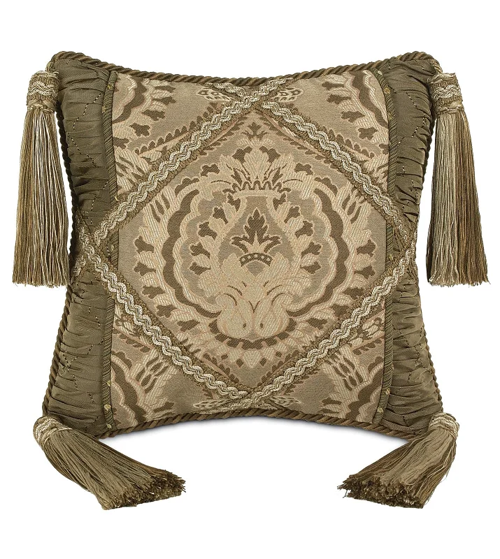 Nottingham Damask Throw Pillow Cover with Tassels 16x16