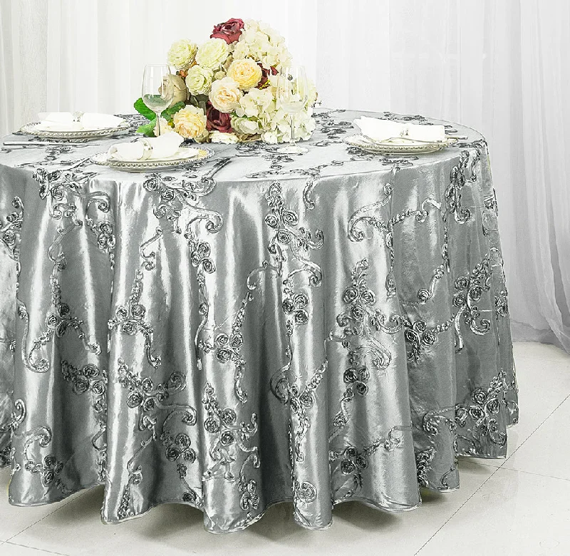 120" Seamless Round Ribbon Taffeta Tablecloth - Silver (1pc)