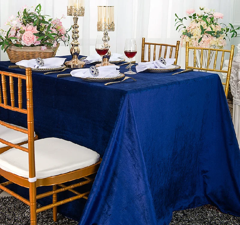 90"x156" Rectangular Seamless Italian Velvet Tablecloth - Navy Blue (1pc)