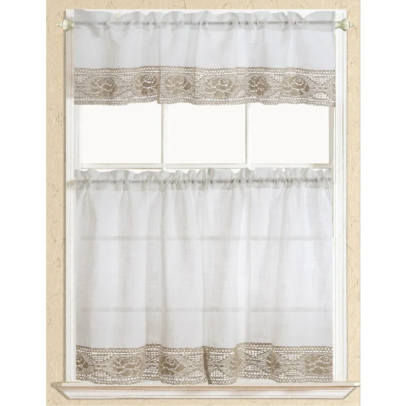 RT Designers Collection Eden Lace Kitchen Curtain Tier and Valance Set