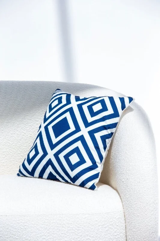 Lozenge Blue & White Polyester Cushion Cover (45x45 CM)