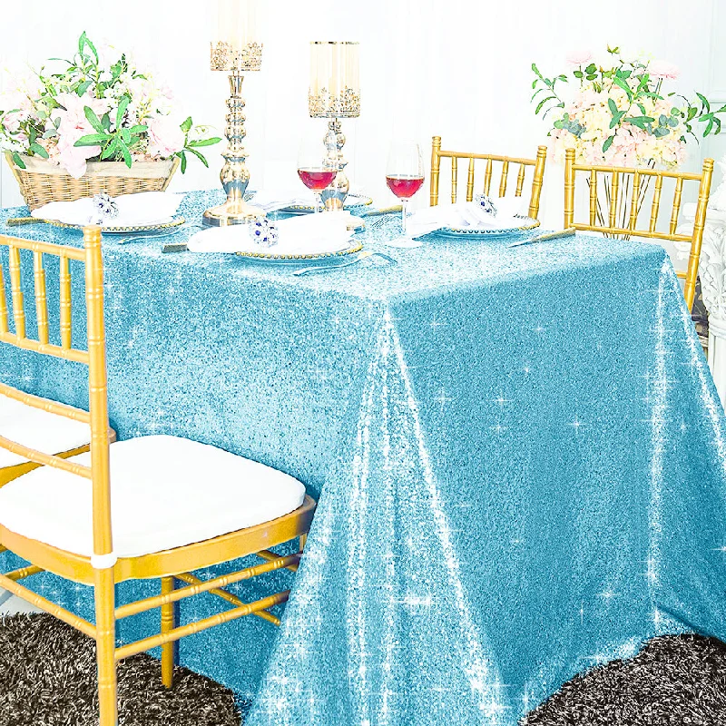 90"x132" Seamless Rectangular Sequin Taffeta Tablecloth - Baby Blue (1pc)