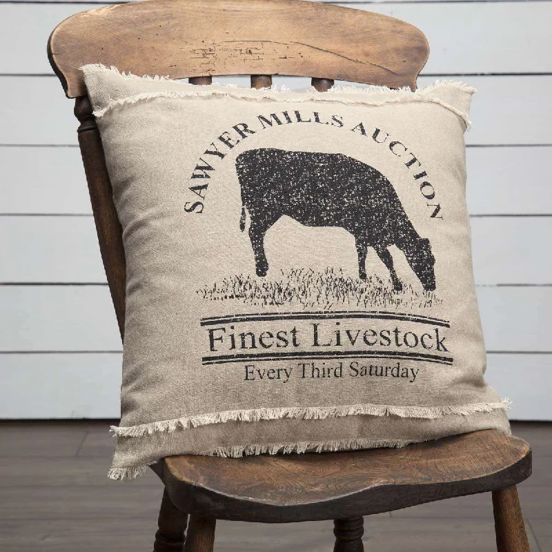 Sawyer Mill Charcoal Cow Pillow 18"