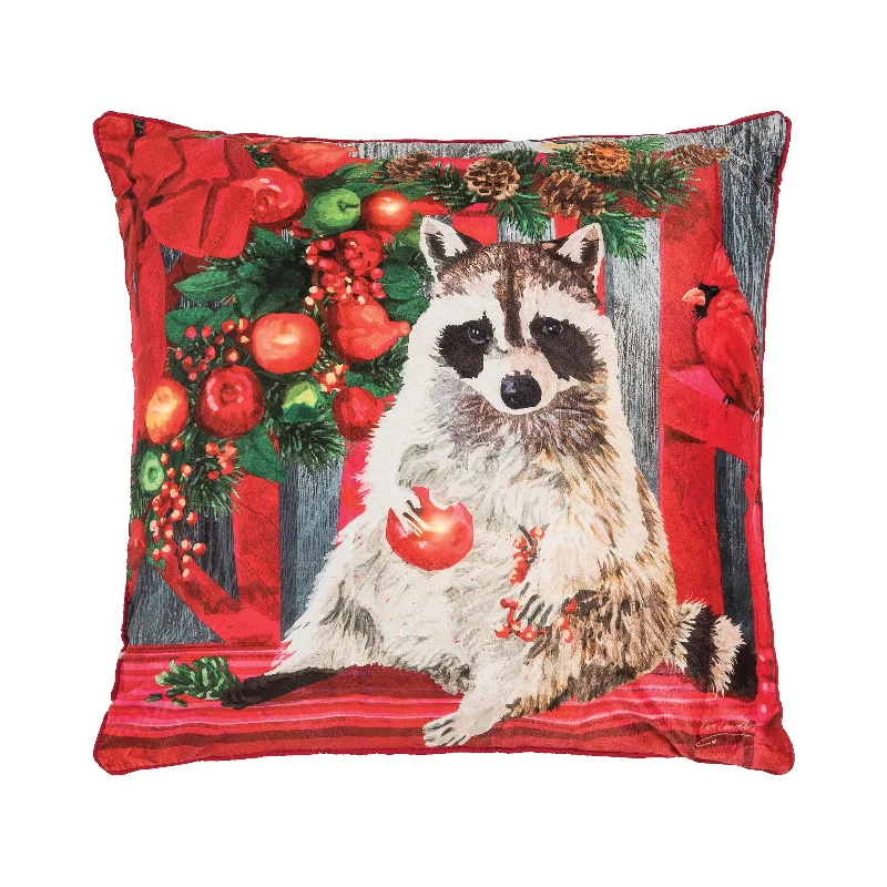 Holiday Racoon LED Pillow