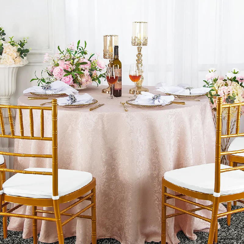 120" Seamless Round Floral Damask Jacquard Polyester (220 GSM) Tablecloth- Blush Pink/Rose Gold (1pc)