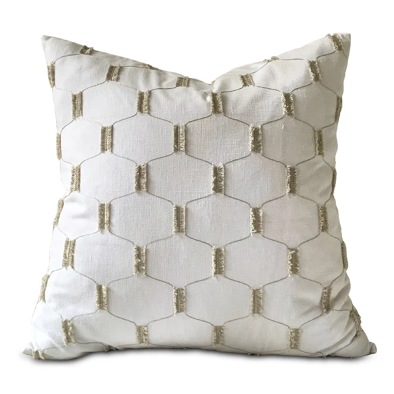 Ivory Embroidered Lattice Throw Pillow Cover 22x22