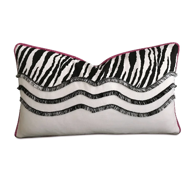 Zebra Print Pink Welt Trim Boudoir Pillow Cover 13x22