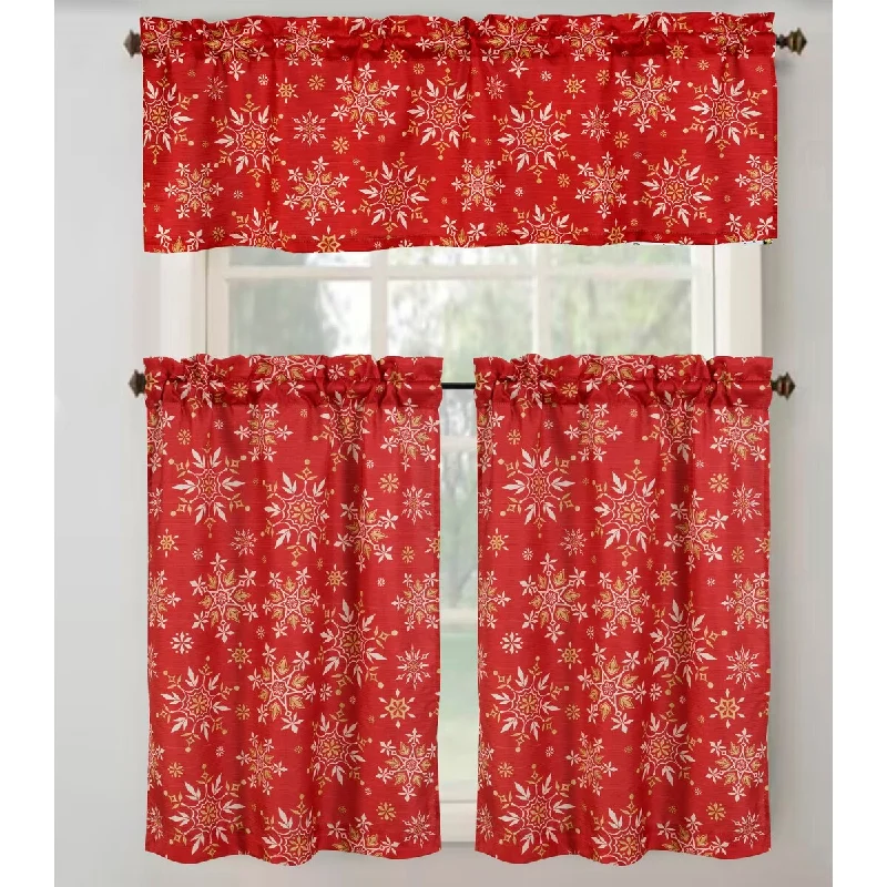 Christmas Golden Snowfalke Printed Kitchen Curtain