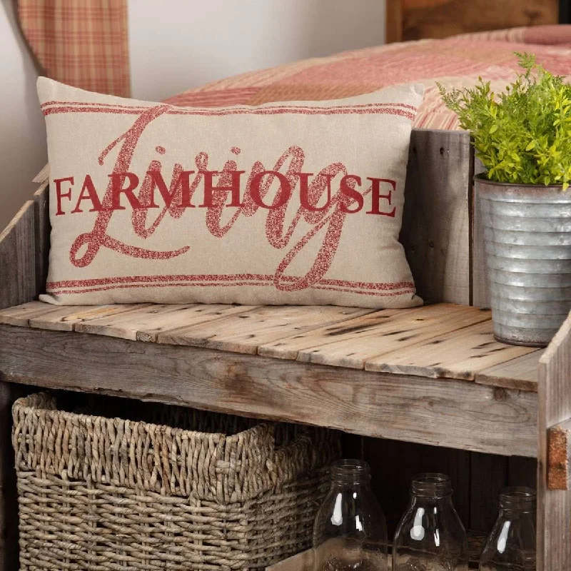 Sawyer Mill Red Farmhouse Living Pillow 14"x22" Country Red, Khaki VHC Brands