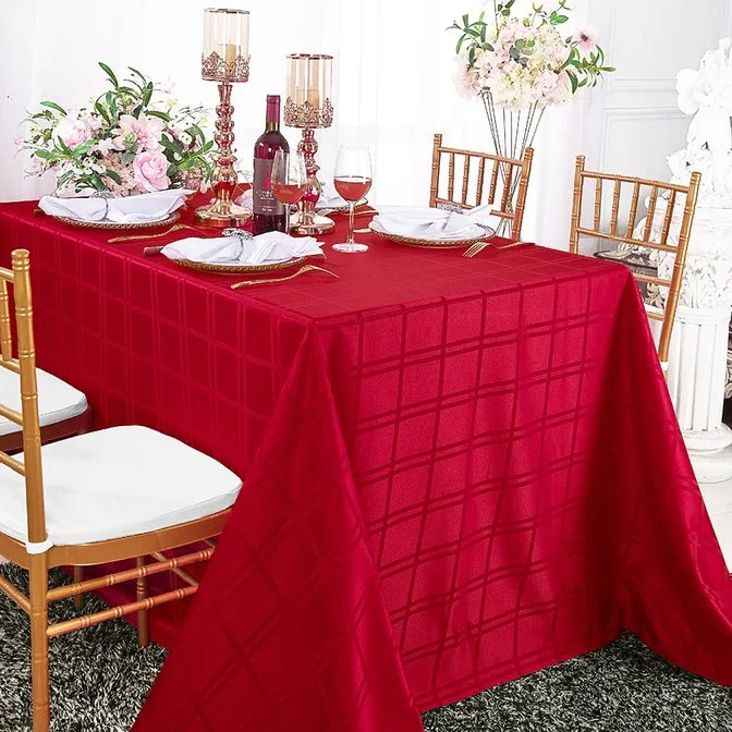 90"x132" Seamless Rectangular Plaid Jacquard Polyester (220 GSM) Tablecloth - Apple Red (1pc)