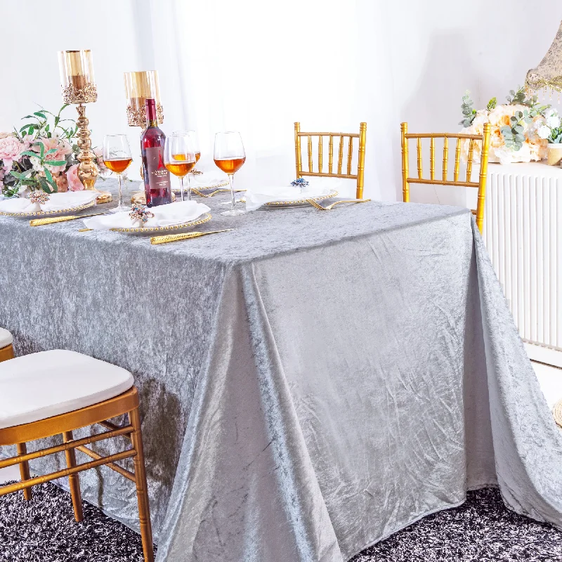 90"x156" Seamless Rectangular Ice Crushed Velvet (200 GSM) Tablecloth - Silver (1pc)