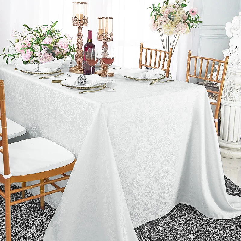 90"x132" Seamless Rectangular Floral Damask Jacquard Polyester (220 GSM) Tablecloth - White (1pc)