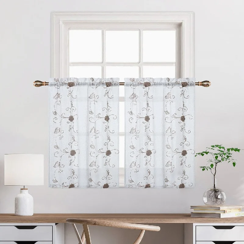 Short Sheer Curtains, Kitchen Tiers Valances Curtains Light Filter Rod Pocket Voile Cafe Curtains for Kitchen Bathroom