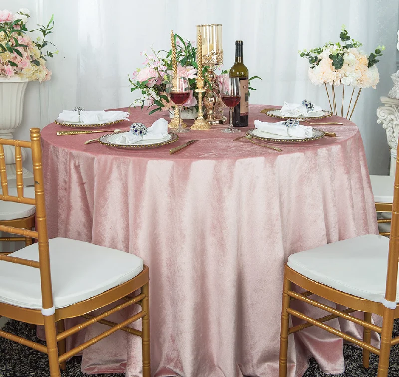 120" Round Seamless Italian Velvet Tablecloth - Blush Pink/Rose Gold (1pc)