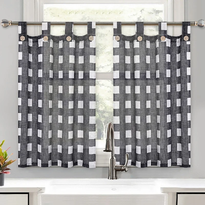 Buffalo Plaid Kitchen Curtains, Thick Yarn Dyed Buffalo Check Valance Curtain