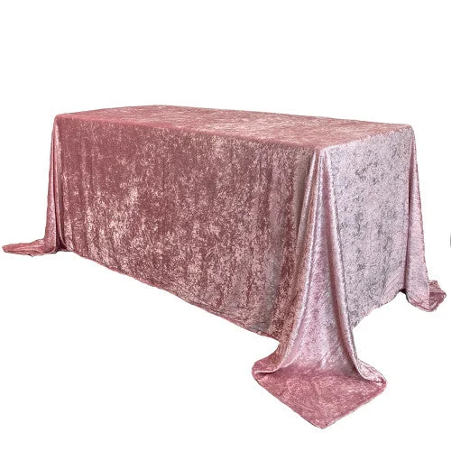 90 x 132 Inch Rectangular Crushed Velvet Tablecloth Dusty Rose