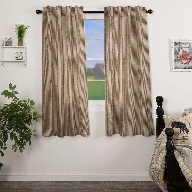 Sawyer Mill Charcoal Ticking Stripe Short Panel Curtain Set of 2 63"x36"