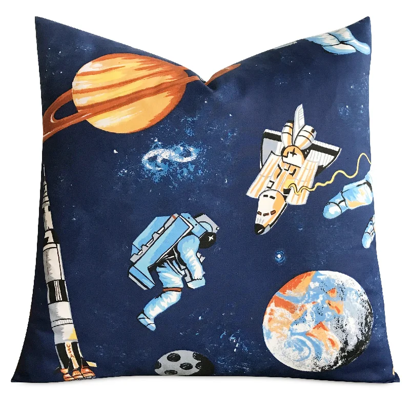 Kids Blue Space Astronaut Print Decorative Pillow Cover 20x20