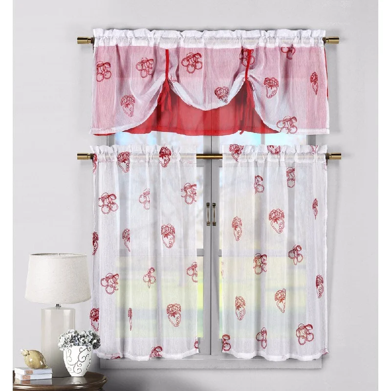 Duck River Cherry Strawberry 3-piece Kitchen Curtain Tier - L/36 - L/36