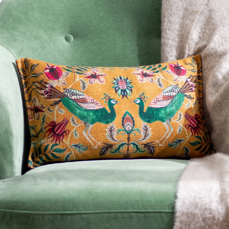 Holland Park Duo Rectangular Peacock Cushion Ochre