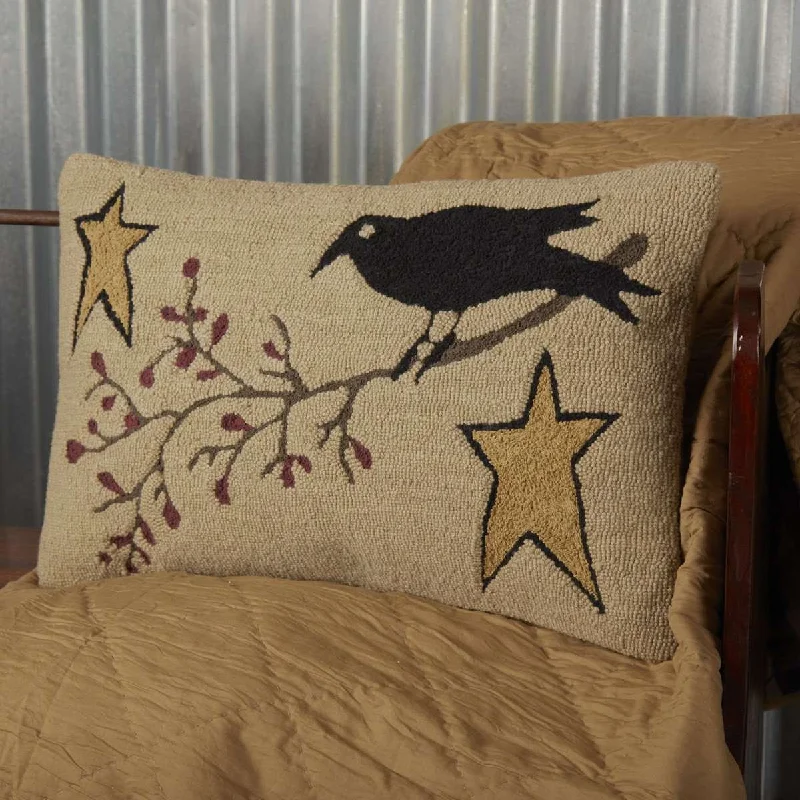 Kettle Grove Crow and Star Hooked Pillow 14"x22"