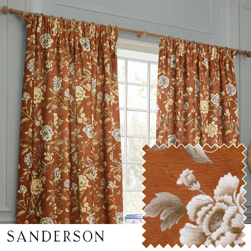 Porcelain Garden Printed Chenille Pencil Pleat Curtains Rust