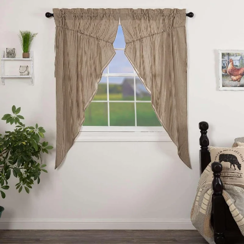 Sawyer Mill Charcoal Ticking Stripe Prairie Short Panel Curtain Set of 2 63x36x18 VHC Brands