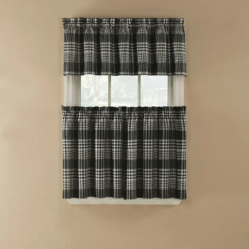 Exeter Plaid Woven 3-piece Rod Pocket Kitchen Tier and Valance Set