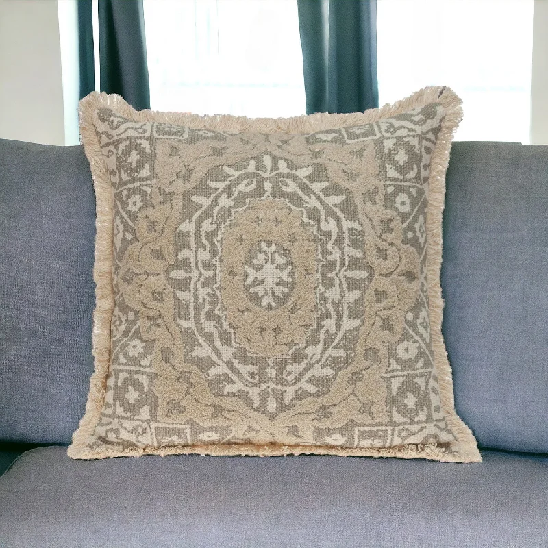 Boho Garland Beige and Khaki Decorative Accent Pillow