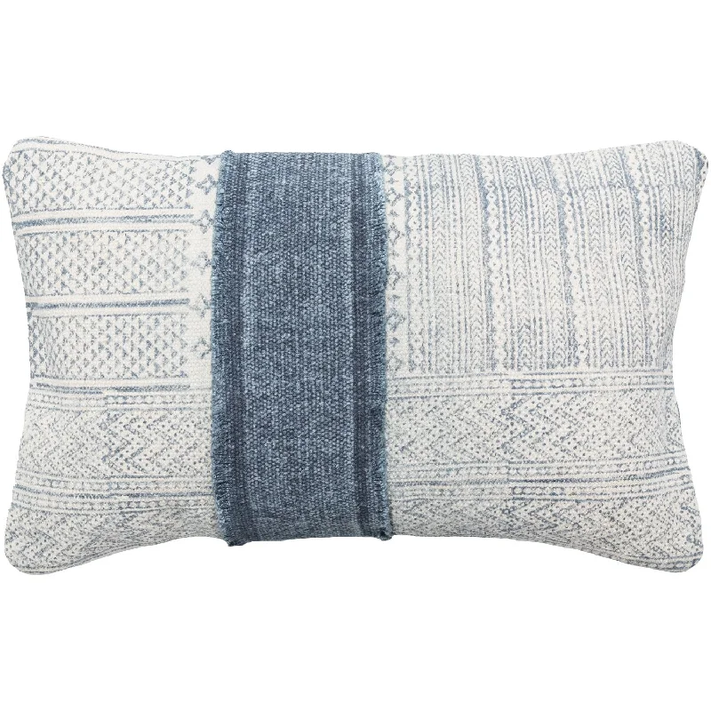 Lola 14 x 22 Block Print Pillow in Cream and Navy Blue