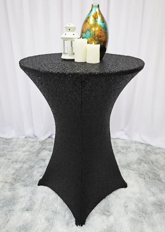 30"x42" Cocktail Sequin Spandex Table Cover - Black (1pc)