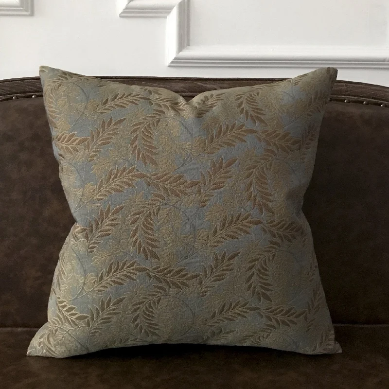 Teal and Gold Botanical Traditional Woven Decorative Pillow Cover