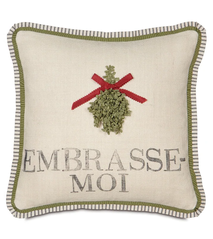 Embrasse-Moi Mistletoe Throw Pillow Cover 20x20