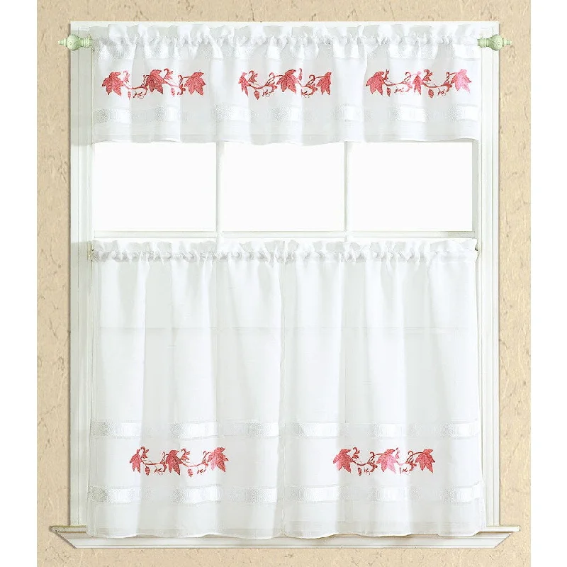 RT Designers Collection Spring Embroidered Kitchen Curtain Tier and Valance Set