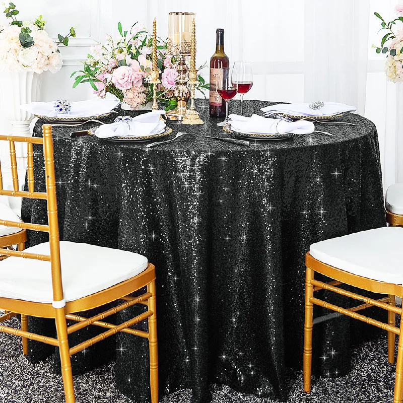 120" Seamless Round Sequin Taffeta Tablecloth - Black (1pc)