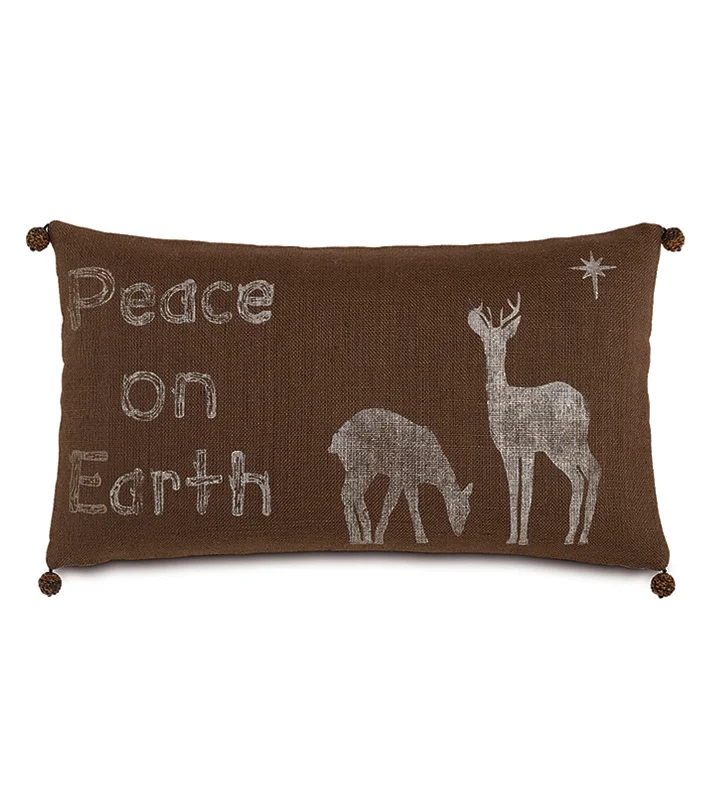 Peace on Earth Jute Lumbar Pillow Cover 15x26