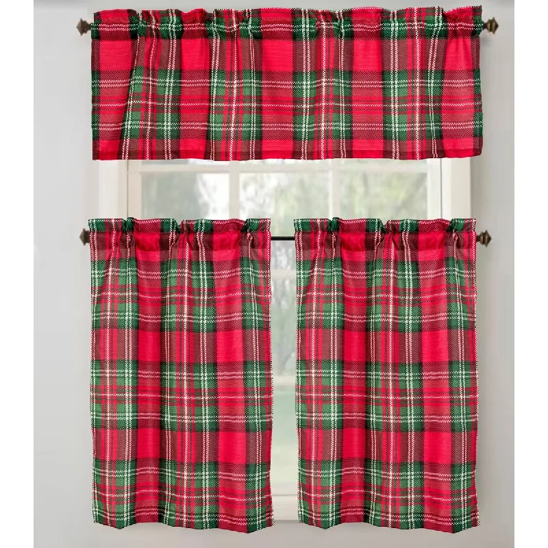 Christmas Plaid Printed Kitchen Curtain